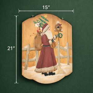 Santa Claus Large Wood Handpainted Christmas Wall Art Decor - 21" by 15"